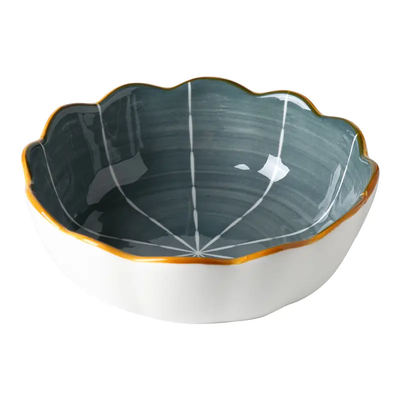 Flower Shape Underglaze Ceramic Salad Bowl Simple Fruit Snack Bowl Nordic Style Household Tableware