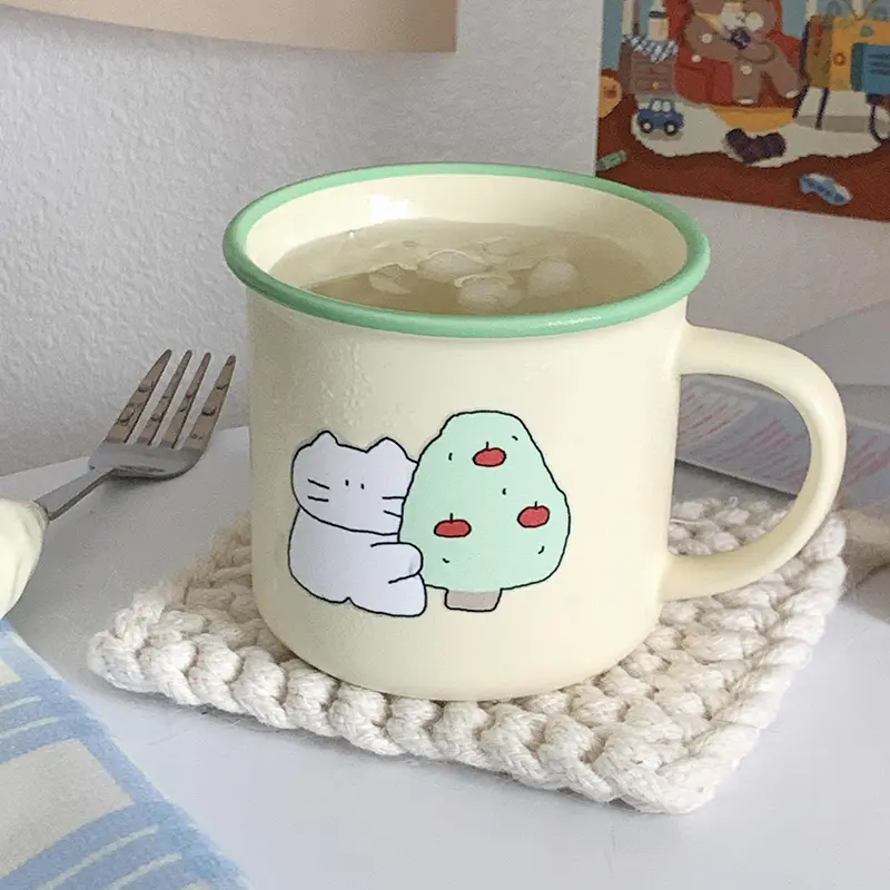 270ml Cartoon Ceramic Cup Cute Juice Milk Cup Household Oatmeal Breakfast Mug Girls Gift Drinkware