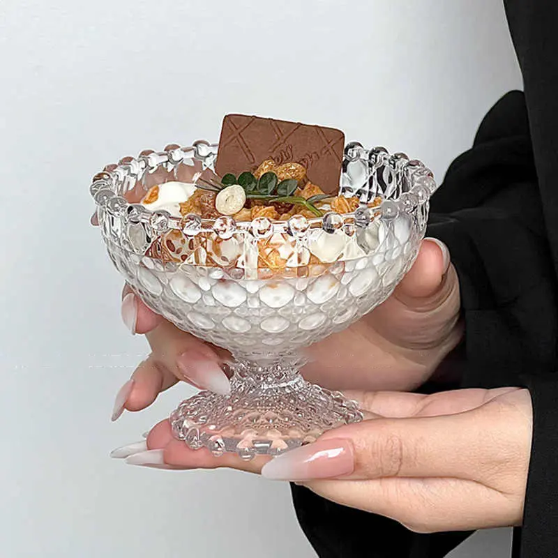 Pearl Point Tall Glass Ice-cream Cup Household Yoghurt Dessert Bowl Transparent Afternoon Tea Pastry Bowls Tableware