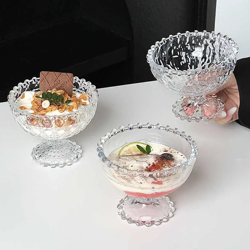 Pearl Point Tall Glass Ice-cream Cup Household Yoghurt Dessert Bowl Transparent Afternoon Tea Pastry Bowls Tableware