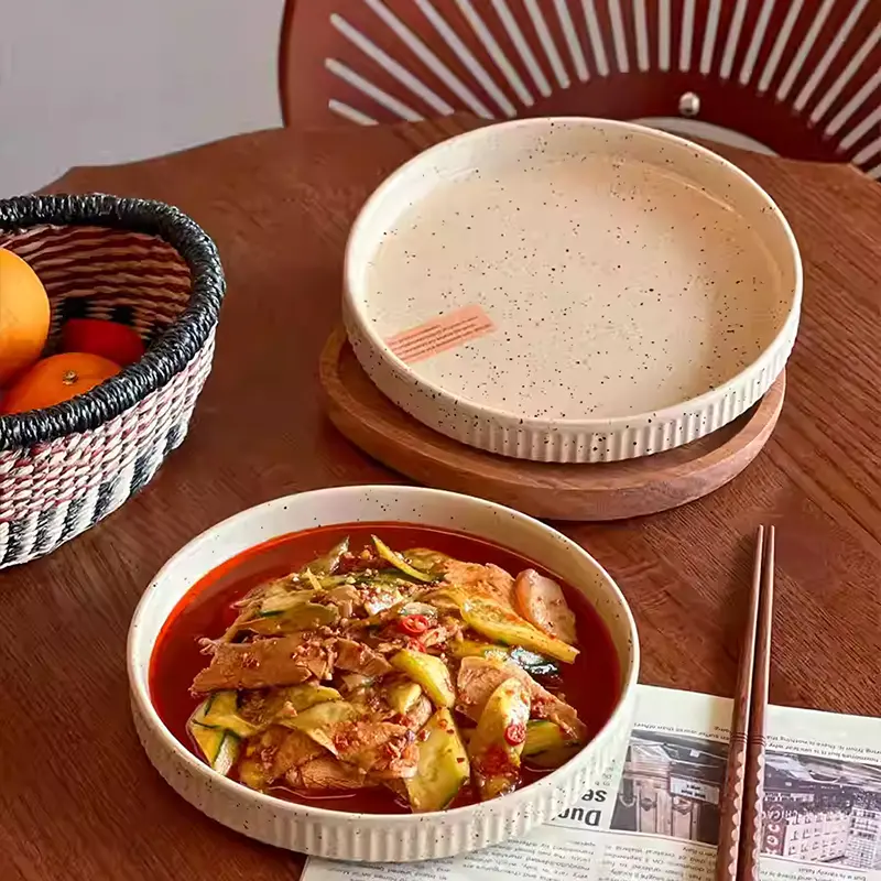 Splash-ink Plate Ceramic Tableware 20.5cm Western Style Steak Pasta Plates Fruit Salad Pastry Dessert Deep Dish Breakfast Disc