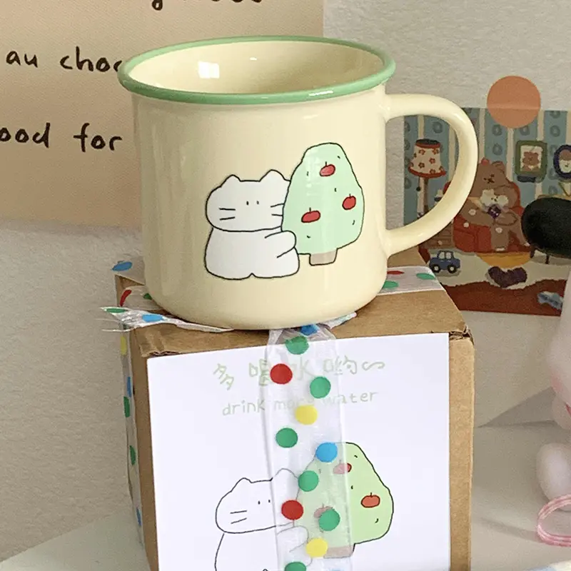 270ml Cartoon Ceramic Cup Cute Juice Milk Cup Household Oatmeal Breakfast Mug Girls Gift Drinkware