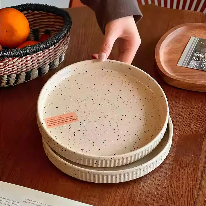 Splash-ink Plate Ceramic Tableware 20.5cm Western Style Steak Pasta Plates Fruit Salad Pastry Dessert Deep Dish Breakfast Disc