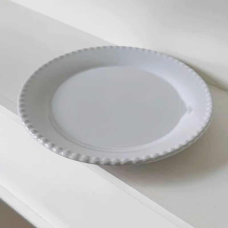 French Embossed Bead Dot Ceramic Dessert Plate 20cm White Western Steak Tray Home Breakfast Dish Tableware