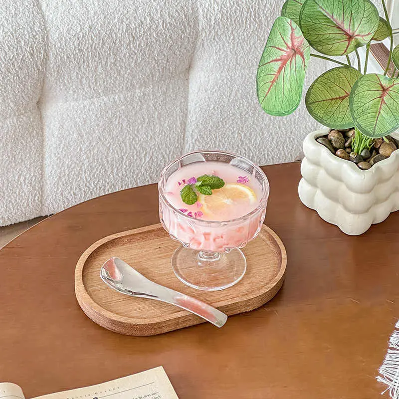 Transparent Embossed Ice Cream Yoghurt Cups Glass Tall Dessert Cups Delicate Afternoon Tea Dessert Cups Cocktail Glasses