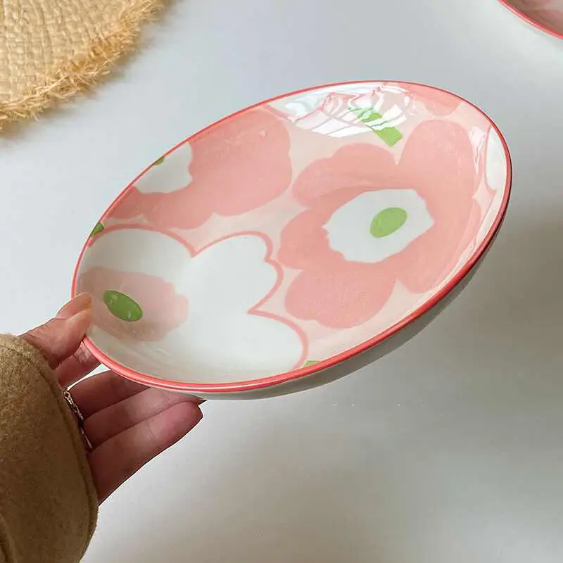 Underglaze Ceramic Vegetable Plate Pink Cake Dessert Disc Household Steak Spaghetti Plates Breakfast Dish