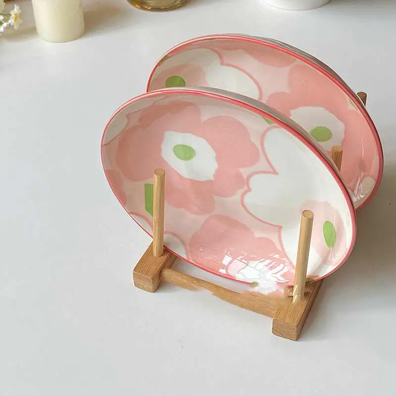 Underglaze Ceramic Vegetable Plate Pink Cake Dessert Disc Household Steak Spaghetti Plates Breakfast Dish