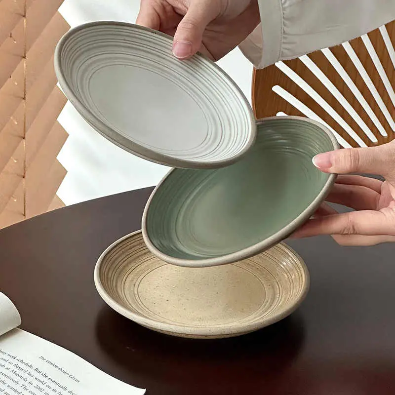 Retro Ceramic Dessert Plate Exquisite Round Afternoon Tea Snack Plates Household Western Breakfast Dish Tableware