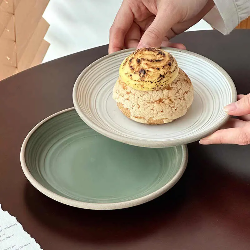 Retro Ceramic Dessert Plate Exquisite Round Afternoon Tea Snack Plates Household Western Breakfast Dish Tableware