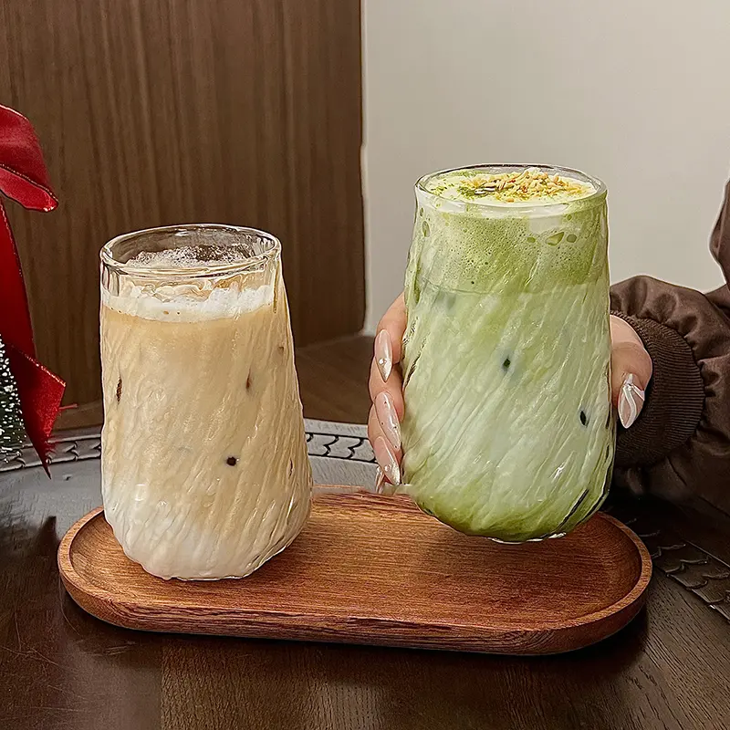 400ml Simple Transparent Glass Cup Heat-resistant Milk Latte Coffee Cup Household Bubble Cold Water Cup Drinking Utensils