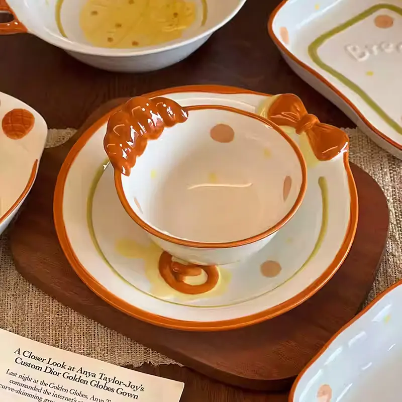 Bread Relief Ceramic Tableware Cute Bowl Salad Bowls Round Plate Square Dish Rectangular Plates Binaural Soup Bowl
