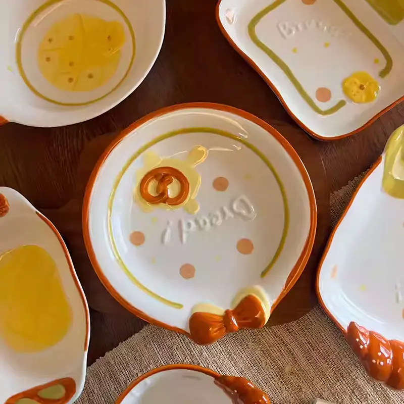 Bread Relief Ceramic Tableware Cute Bowl Salad Bowls Round Plate Square Dish Rectangular Plates Binaural Soup Bowl