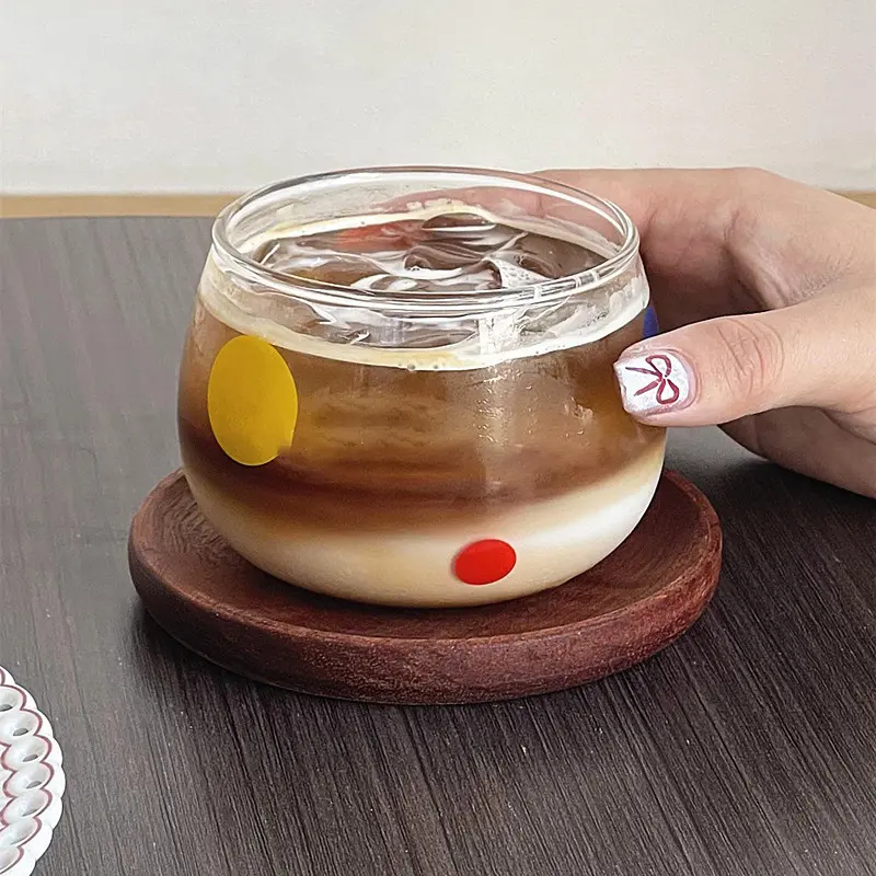 Creative Colorful Polka Dot Design Glass Cup Cute Heat-resistant Milk Juice Cup For Home Use Office Drinking Coffee Cups