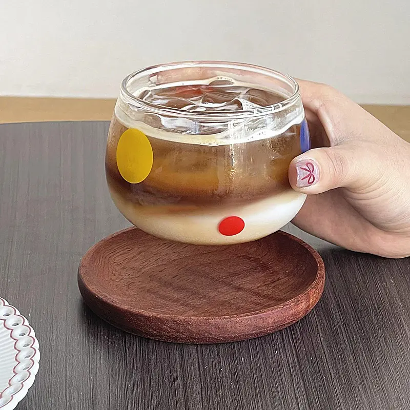Creative Colorful Polka Dot Design Glass Cup Cute Heat-resistant Milk Juice Cup For Home Use Office Drinking Coffee Cups
