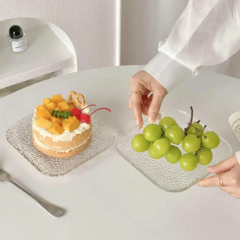 Square Transparent Glass Plate Living Room Household Snack Plates Fruit Dish Dessert Cake Tray 15cm