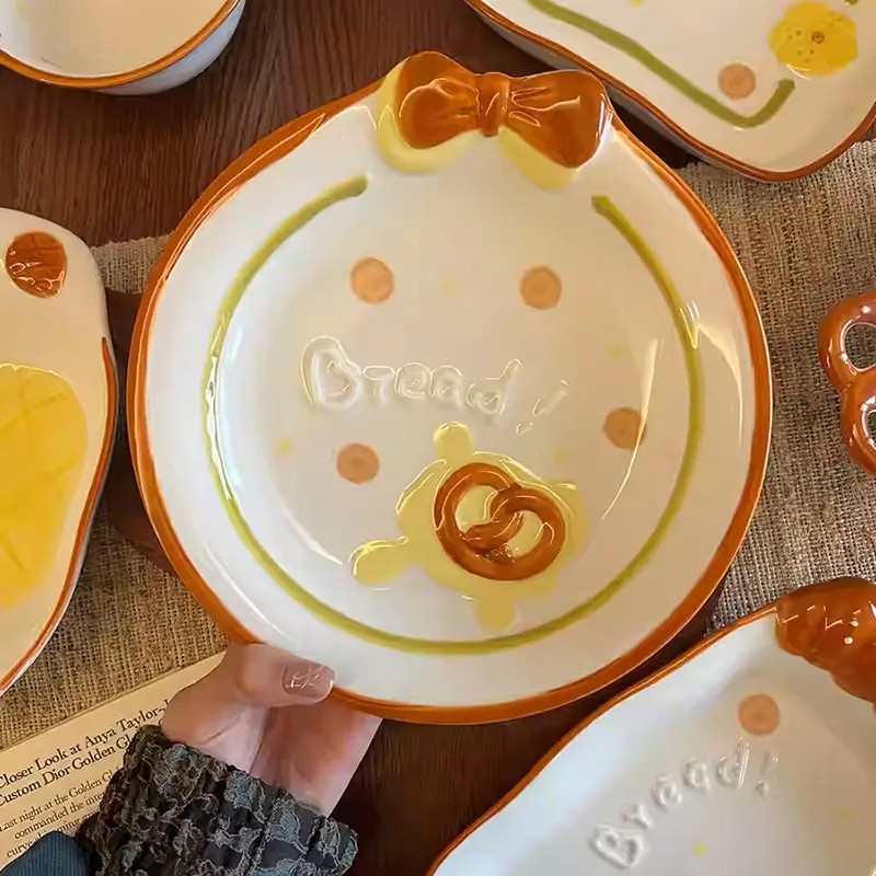 Bread Relief Ceramic Tableware Cute Bowl Salad Bowls Round Plate Square Dish Rectangular Plates Binaural Soup Bowl
