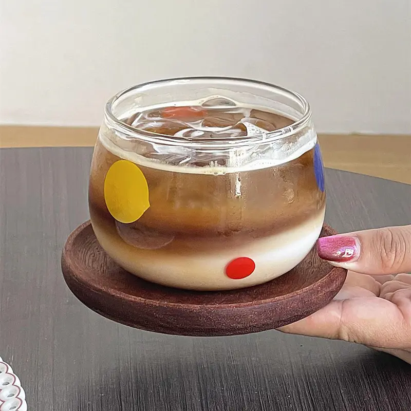 Creative Colorful Polka Dot Design Glass Cup Cute Heat-resistant Milk Juice Cup For Home Use Office Drinking Coffee Cups
