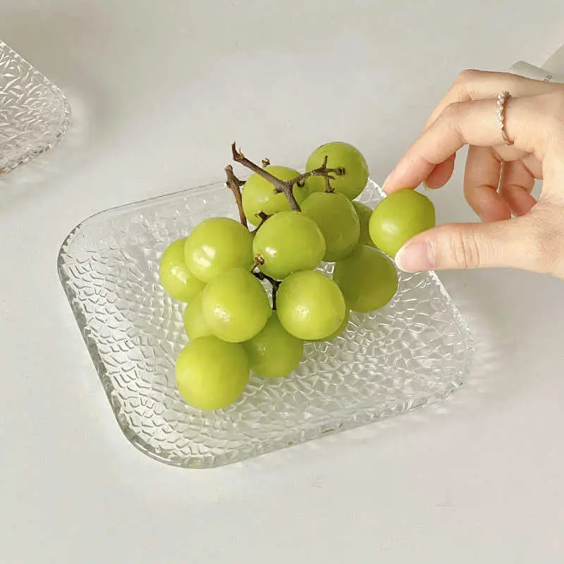 Square Transparent Glass Plate Living Room Household Snack Plates Fruit Dish Dessert Cake Tray 15cm