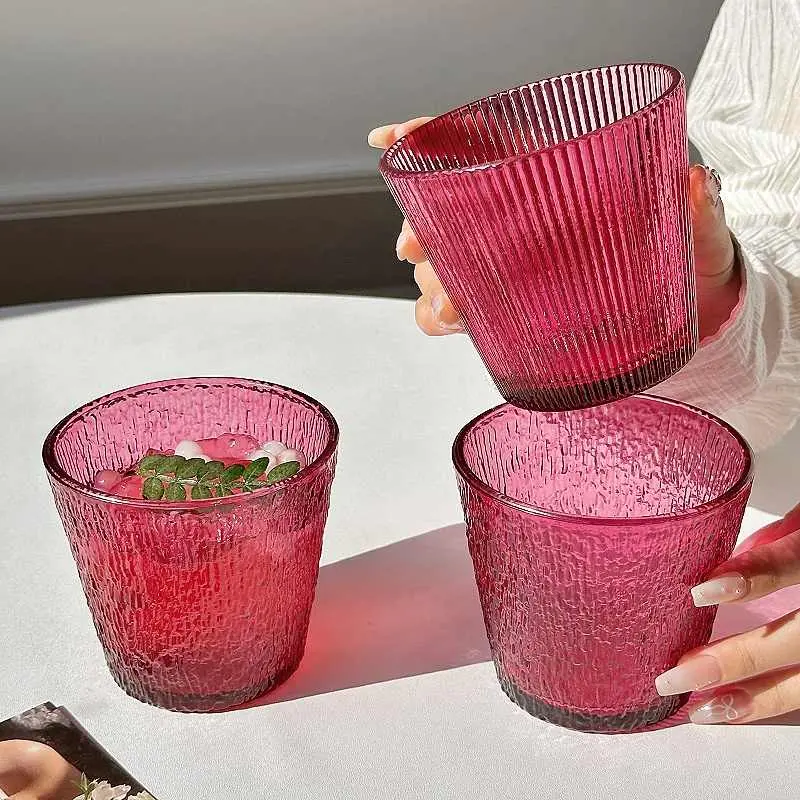 Rose Red Glass Coffee Mug 290ml Breakfast Milk Mugs Simple Juice Drinking Cup Home Latte Cups Afternoon Tea Drinkware