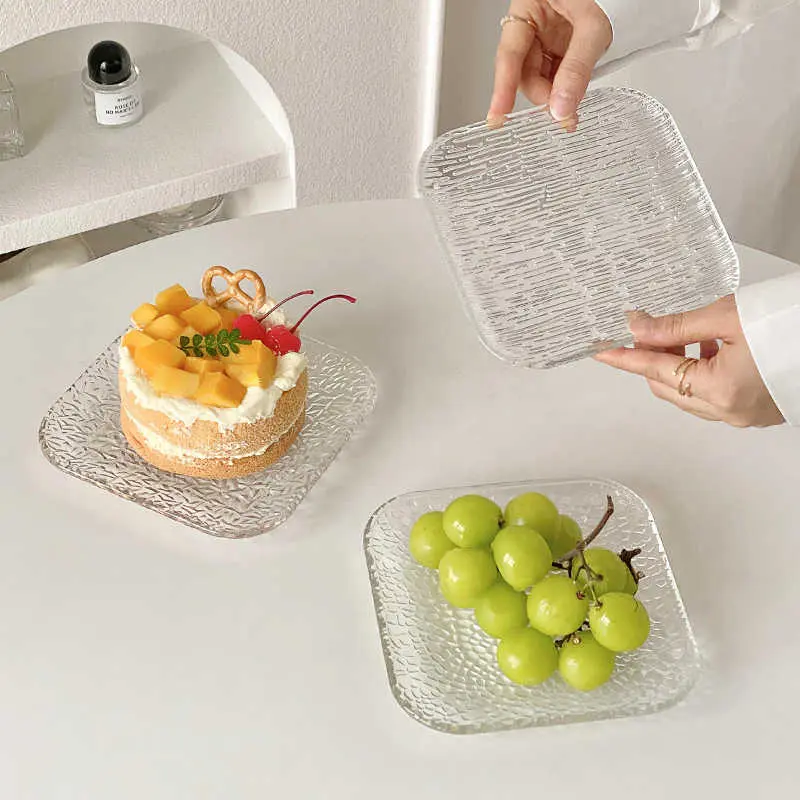 Square Transparent Glass Plate Living Room Household Snack Plates Fruit Dish Dessert Cake Tray 15cm