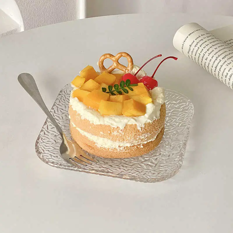Square Transparent Glass Plate Living Room Household Snack Plates Fruit Dish Dessert Cake Tray 15cm