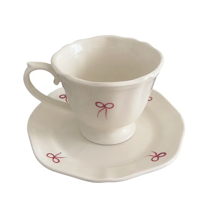 Bow Decorative Ceramic Tableware Afternoon Tea Supplies Gift Simple Dessert Plate Oval dishes Coffee Cup Rice Bowl