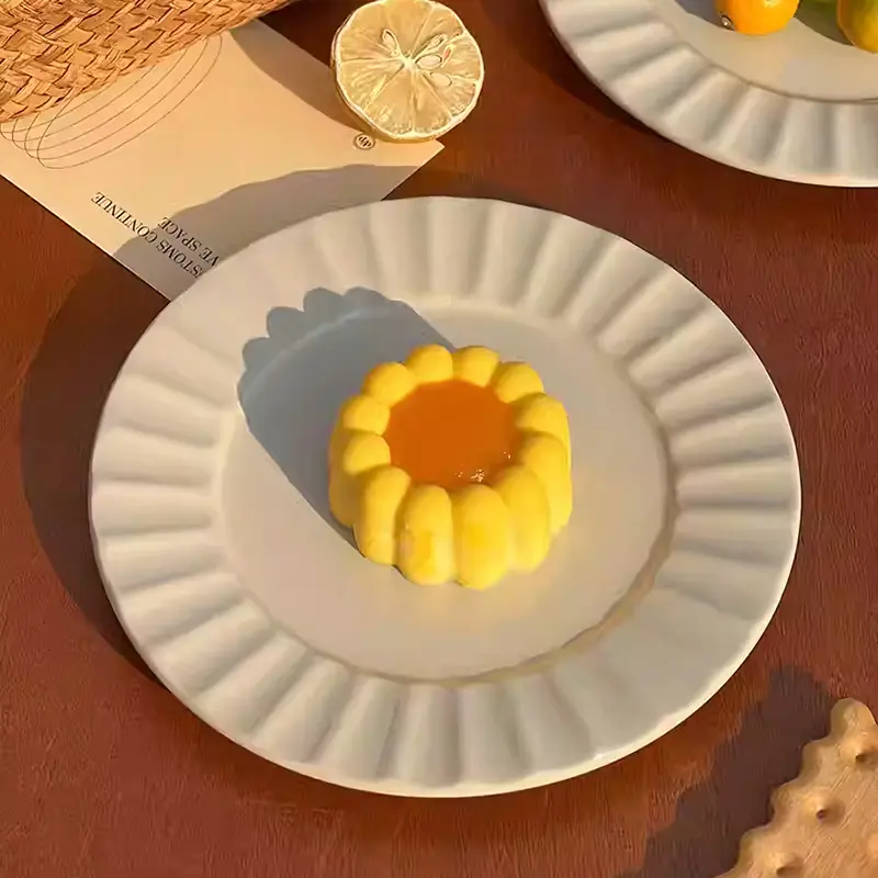 19cm Ceramic Dessert Plate Coffee Shop Cake Plates Solid Colour Striped Dinner Dish Breakfast Pasta Disc Simple Tableware