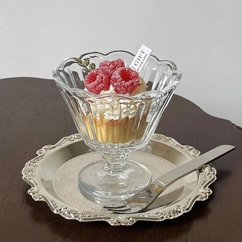 Vintage Glass Ice-cream Dessert Cups Clear Tall Yoghurt Cup Restaurant Cake Dessert Mug Wine Bar Cocktail Glasses