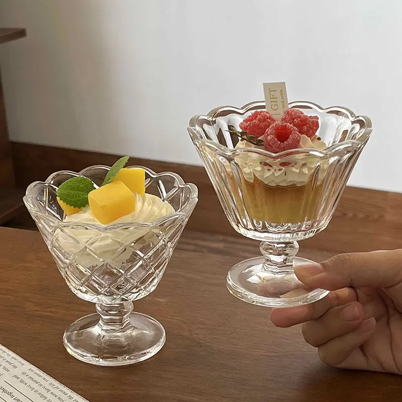 Vintage Glass Ice-cream Dessert Cups Clear Tall Yoghurt Cup Restaurant Cake Dessert Mug Wine Bar Cocktail Glasses