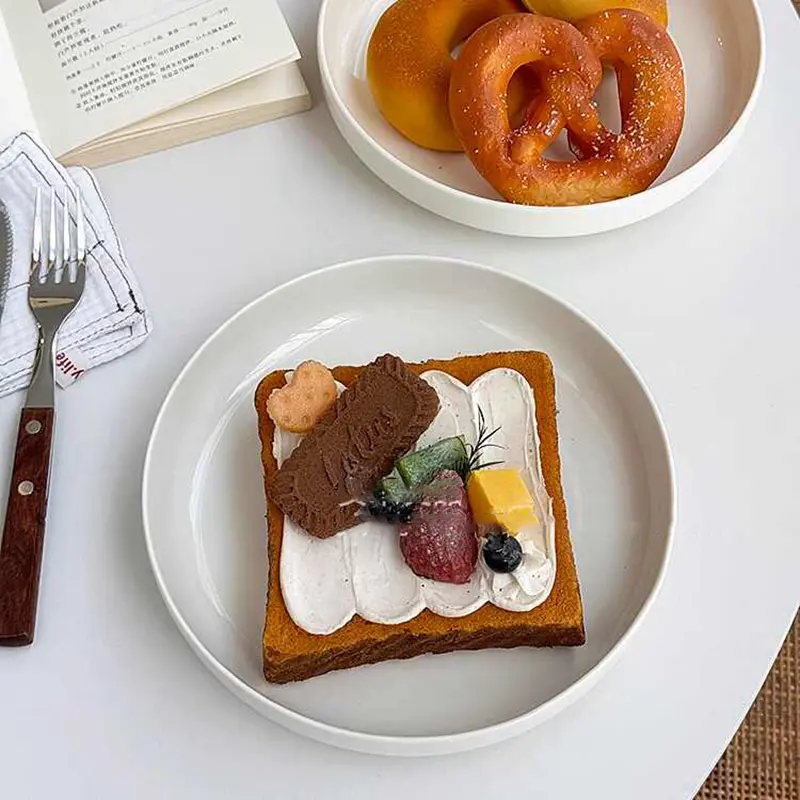 Solid Colour Ceramic Round Plate Simple Western Steak Plate White Cake Dish Household Dinner Tray Tableware 20.5cm