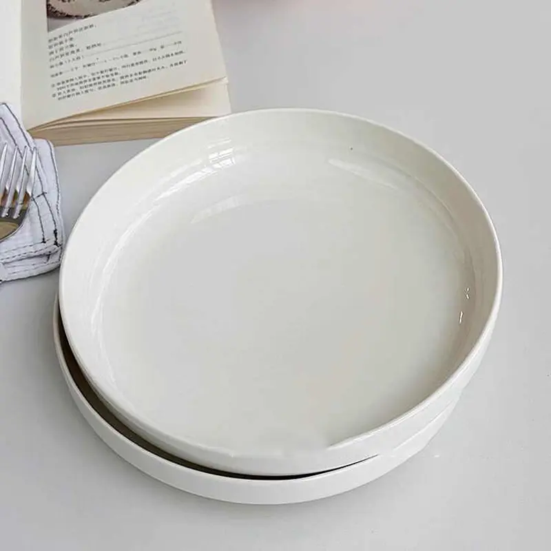 Solid Colour Ceramic Round Plate Simple Western Steak Plate White Cake Dish Household Dinner Tray Tableware 20.5cm