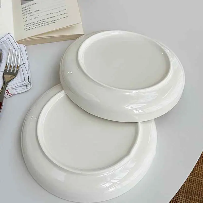 Solid Colour Ceramic Round Plate Simple Western Steak Plate White Cake Dish Household Dinner Tray Tableware 20.5cm