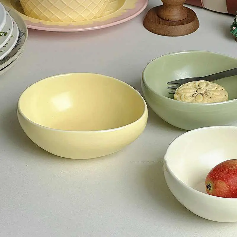 12.5cm Creative Ceramic Salad Bowl Solid Colour Breakfast Bowl Oatmeal Yoghurt Bowl Simple Fruit Salad Bowls