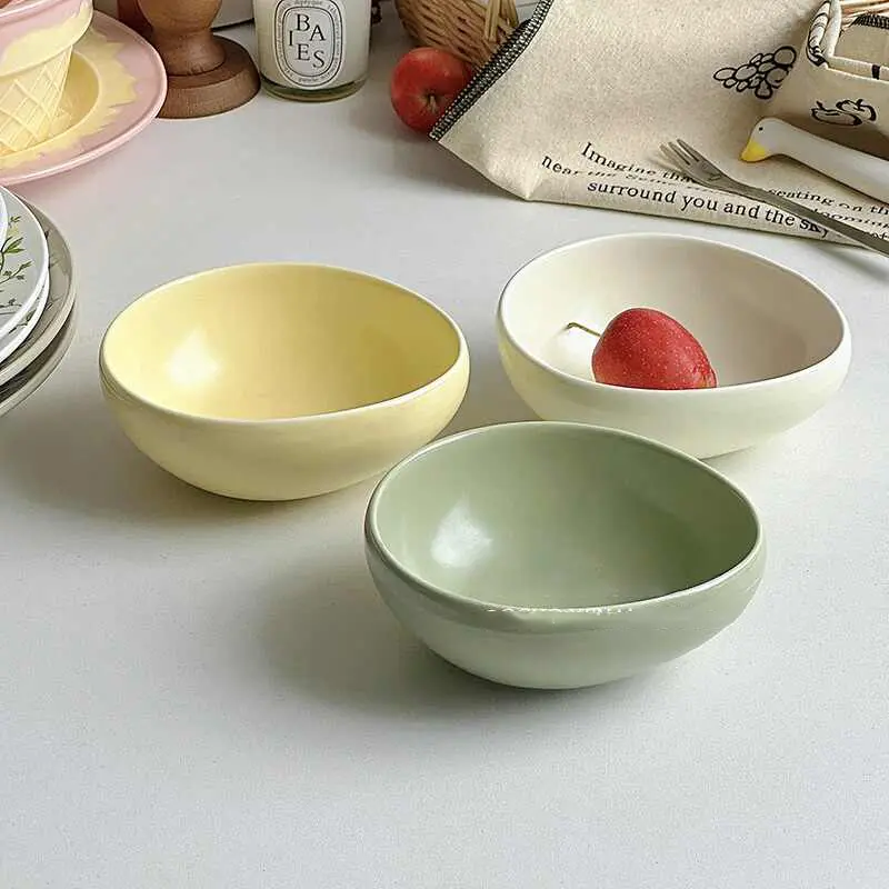 12.5cm Creative Ceramic Salad Bowl Solid Colour Breakfast Bowl Oatmeal Yoghurt Bowl Simple Fruit Salad Bowls