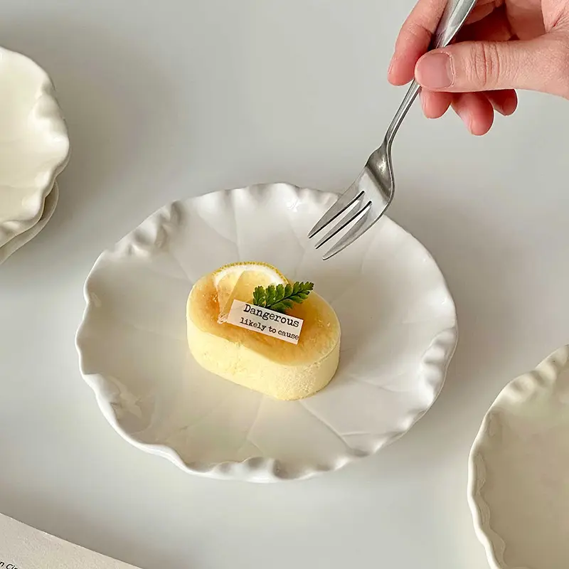 French Ceramic Plate Exquisite Household Snack Plates Fruit Dessert Dish Solid Colour Afternoon Tea Cake Disc 15cm Tableware