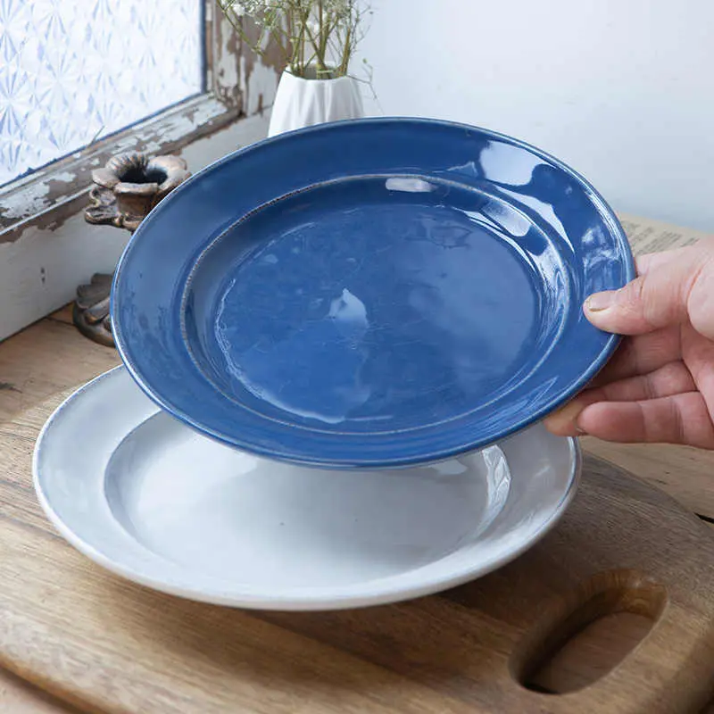 Nordic Style Irregular Steak Plate Retro Ceramic Pizza Seafood Plates Restaurant Pasta Dish Household Simple Tableware 22.8 Cm