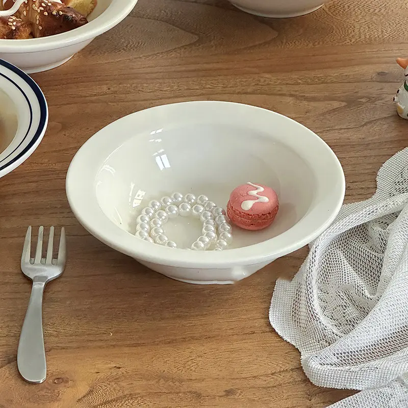 Ceramic Dessert Yoghurt Bowl Household Breakfast Oatmeal Bowl Fruit Snack Bowl Simple Fruit Salad Bowl Tableware