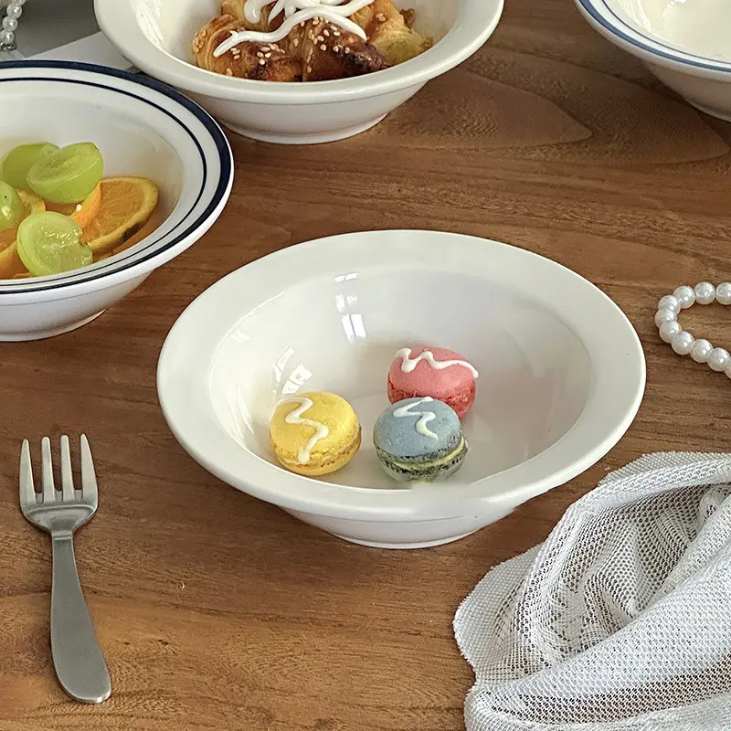 Ceramic Dessert Yoghurt Bowl Household Breakfast Oatmeal Bowl Fruit Snack Bowl Simple Fruit Salad Bowl Tableware
