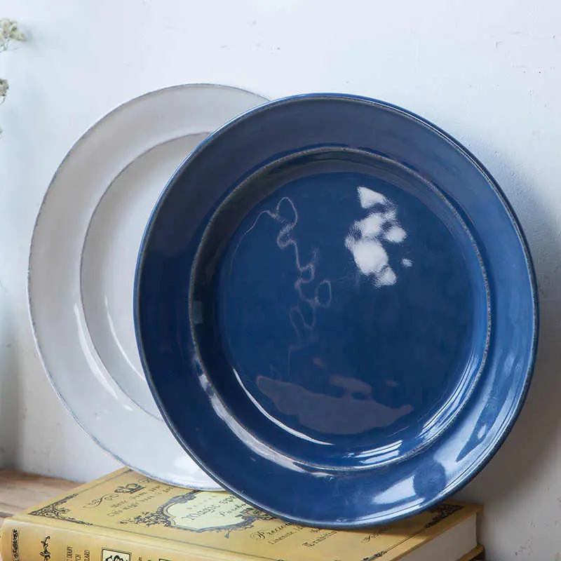 Nordic Style Irregular Steak Plate Retro Ceramic Pizza Seafood Plates Restaurant Pasta Dish Household Simple Tableware 22.8 Cm