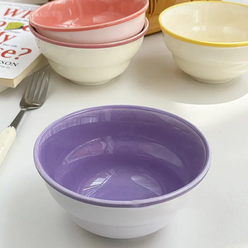 Korean Solid Colored Ceramic Bowl  Underglaze Delicate Ramen Rice Bowl Household Breakfast Oatmeal Yoghurt Bowls Tableware