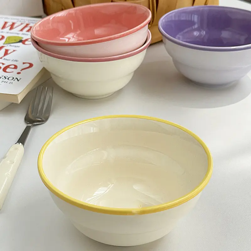 Korean Solid Colored Ceramic Bowl  Underglaze Delicate Ramen Rice Bowl Household Breakfast Oatmeal Yoghurt Bowls Tableware