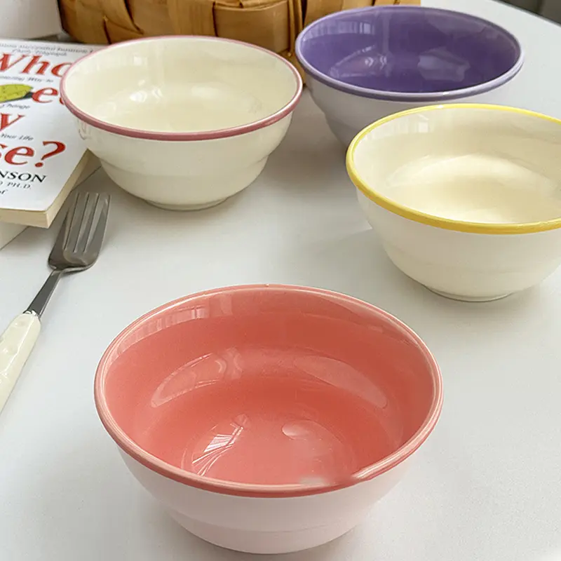 Korean Solid Colored Ceramic Bowl  Underglaze Delicate Ramen Rice Bowl Household Breakfast Oatmeal Yoghurt Bowls Tableware