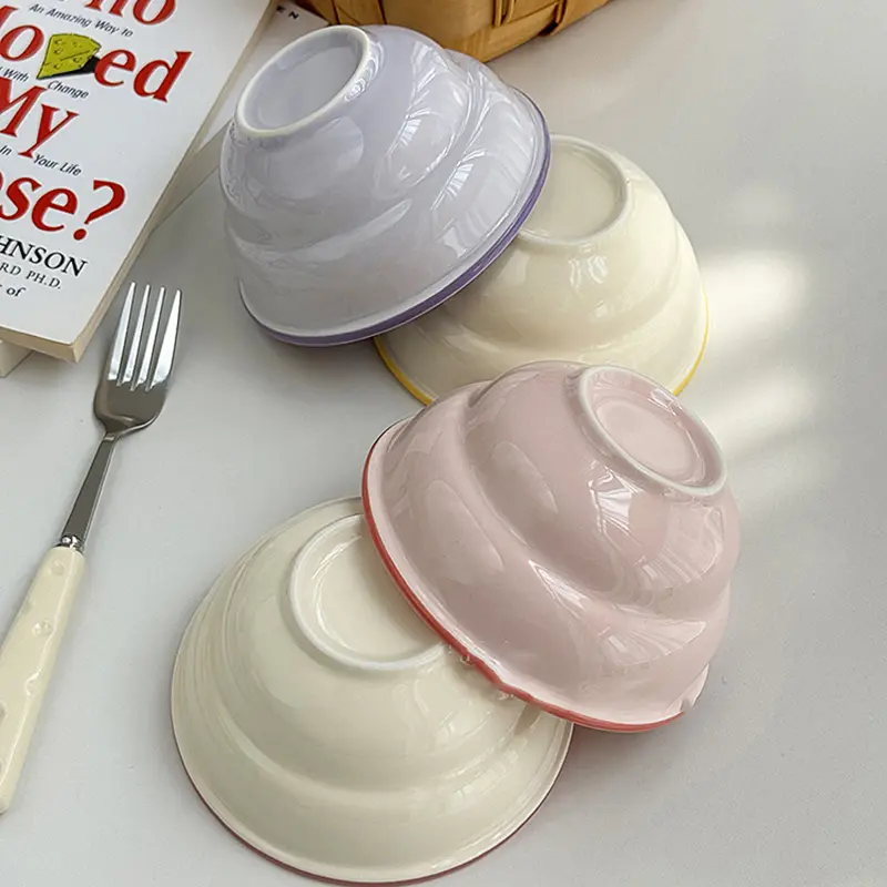 Korean Solid Colored Ceramic Bowl  Underglaze Delicate Ramen Rice Bowl Household Breakfast Oatmeal Yoghurt Bowls Tableware