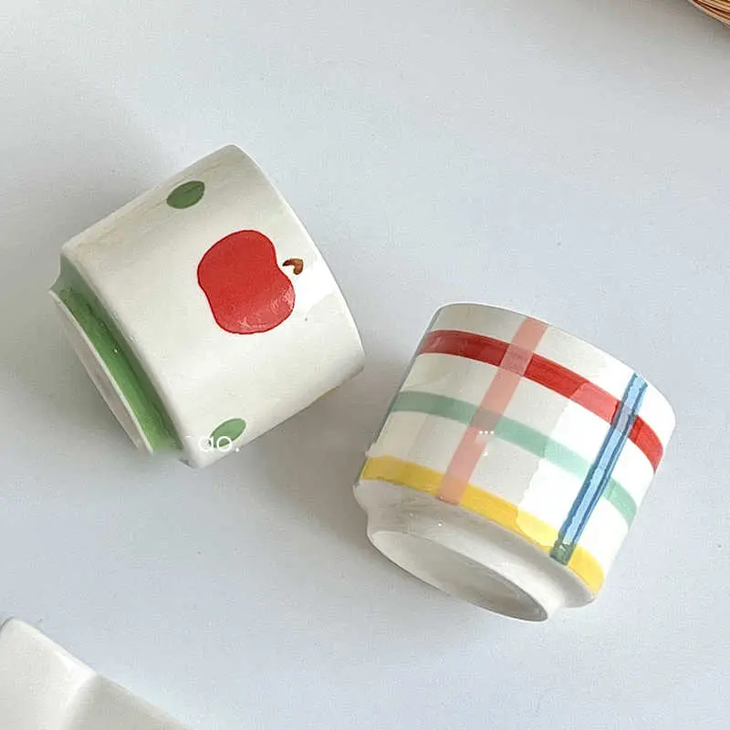 160ml Ceramic Teacups Hand-painted Printing Mugs Household Breakfast Milk Coffee Cups Couple Drinkware