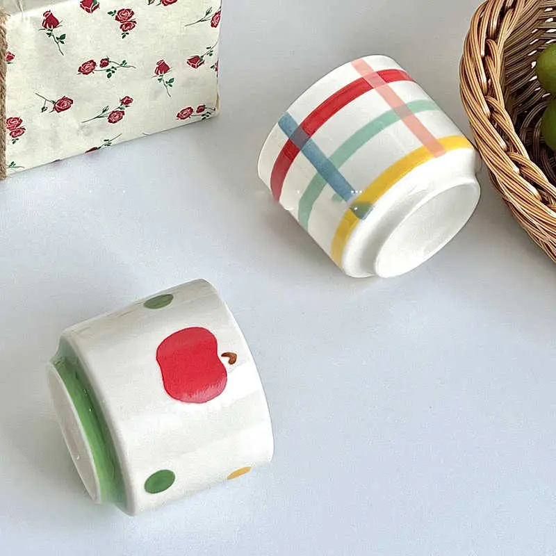 160ml Ceramic Teacups Hand-painted Printing Mugs Household Breakfast Milk Coffee Cups Couple Drinkware