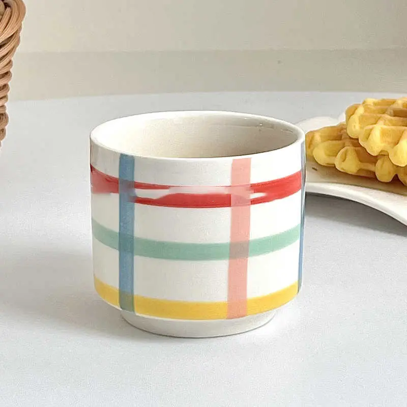 160ml Ceramic Teacups Hand-painted Printing Mugs Household Breakfast Milk Coffee Cups Couple Drinkware
