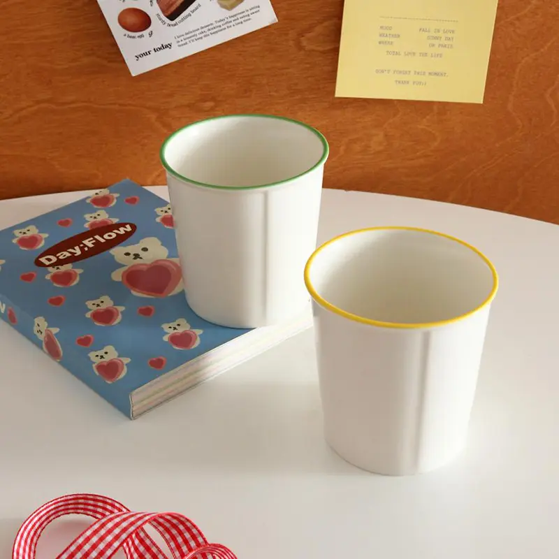 Underglaze Painted Ceramic Cups Korean-style Solid Color Simple Mug Home-use Handheld Juice Milk Coffee Cup Drinking Utensils
