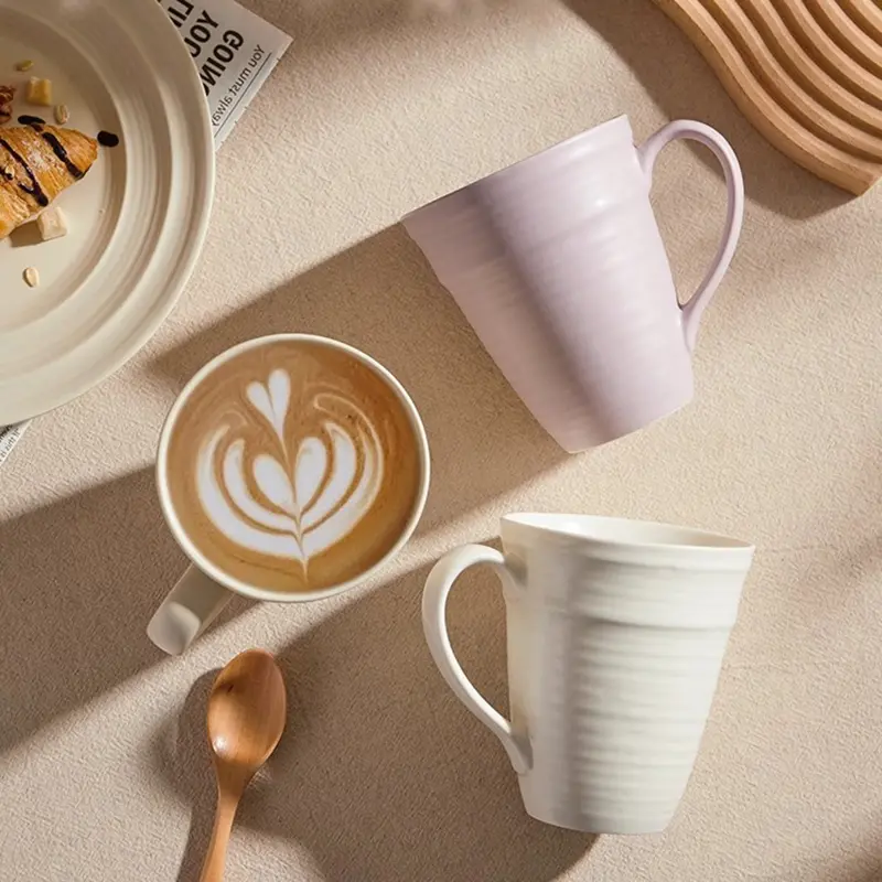 400ml Ceramic Coffee Cup Solid Colour Couple Cup Simple Breakfast Milk Oatmeal Cup Household Water Cup Drinkware