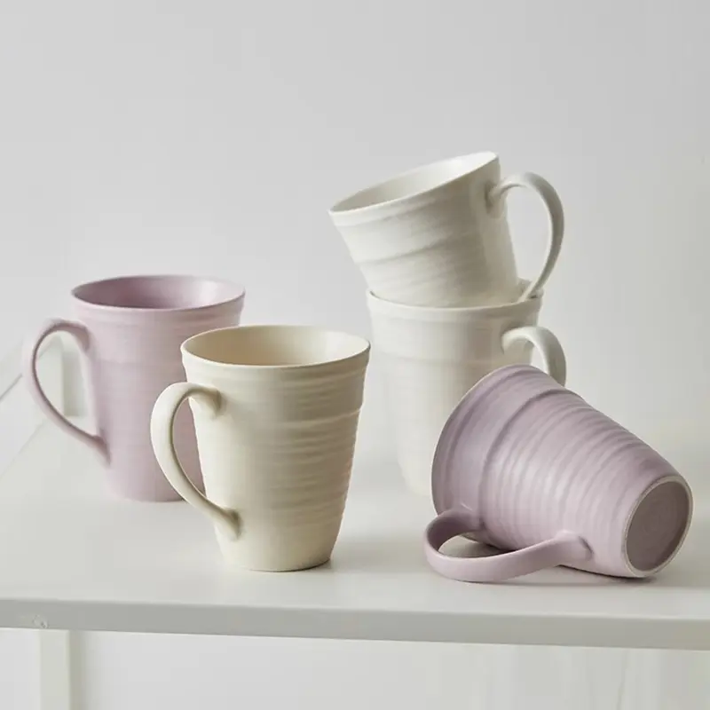 400ml Ceramic Coffee Cup Solid Colour Couple Cup Simple Breakfast Milk Oatmeal Cup Household Water Cup Drinkware