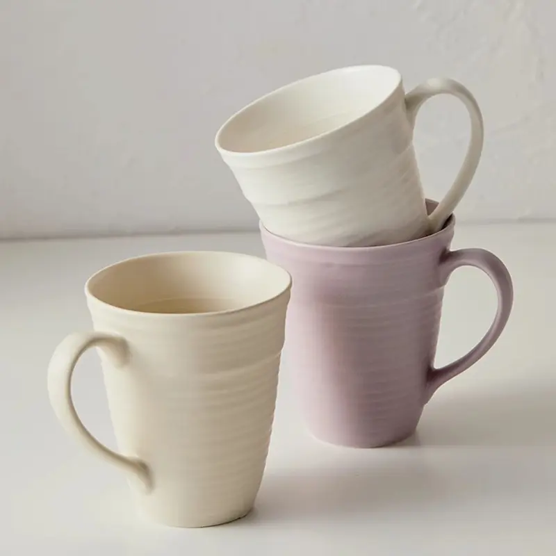 400ml Ceramic Coffee Cup Solid Colour Couple Cup Simple Breakfast Milk Oatmeal Cup Household Water Cup Drinkware